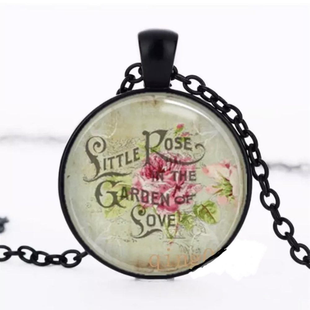 Rose black glass necklace